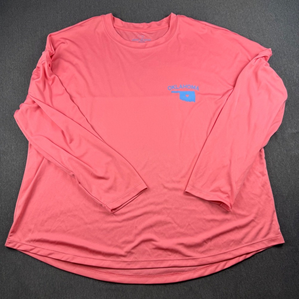State of Mine Oklahoma Long Sleeve Shirt Coral Blue Heart Map Graphic XL